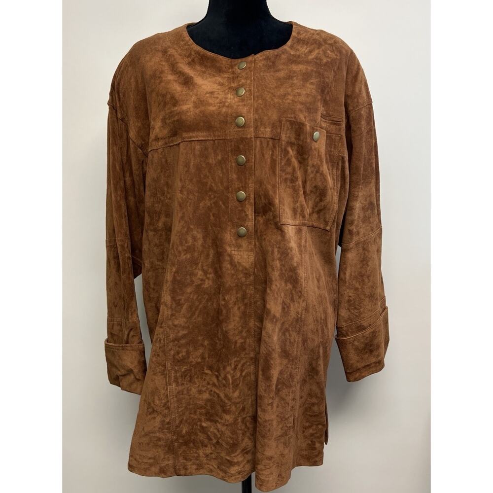 Vintage Suede Leather Pullover Shirt Dress Jacket XL Boho Hippie Renaissance‎